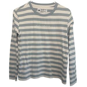 Dutch Bros MEDIUM Gray + White Stripe VINTAGE Long Sleeve BROISTA Shirt DB 1992